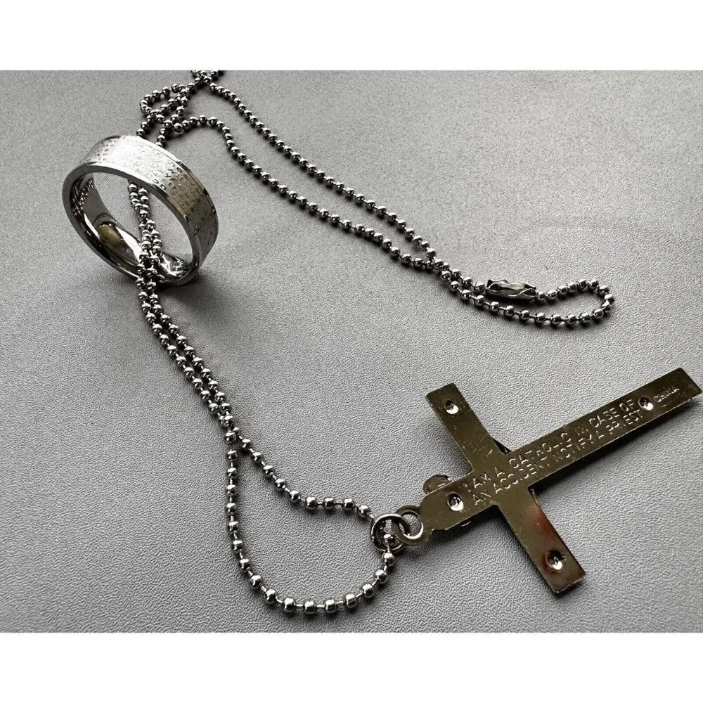 Cross Crucifix With Etched Edge INRI and  - stainless steel cross ring LUX - 10V - Picture 5 of 5
